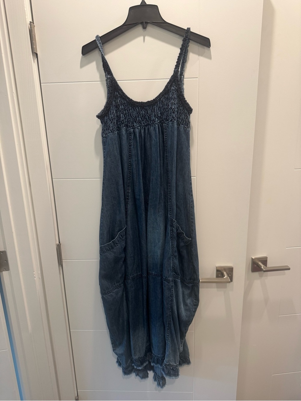 Free People Indigo Washed Denim Maxi Dress with Smocked Bodice